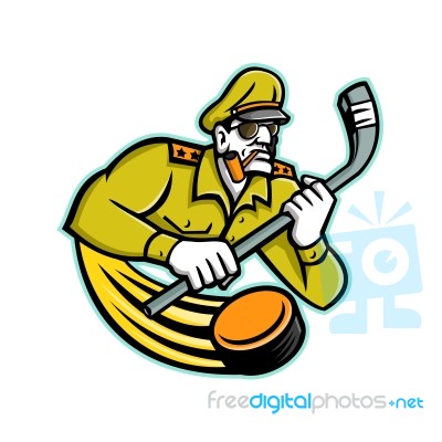 Army General Ice Hockey Sports Mascot Stock Image