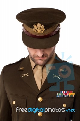 Army Man Looking Down Stock Photo