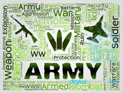 Army Words Show Defense Forces And Fighting Stock Image