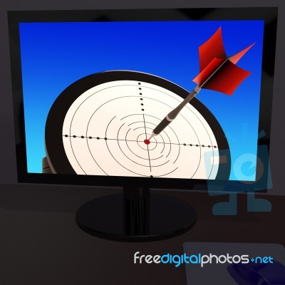 Arrow Aiming On Monitor Showing Performance Stock Image