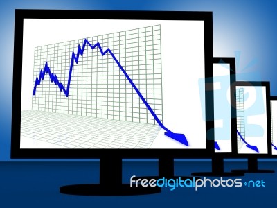 Arrow Falling On Monitors Shows Failure Stock Image