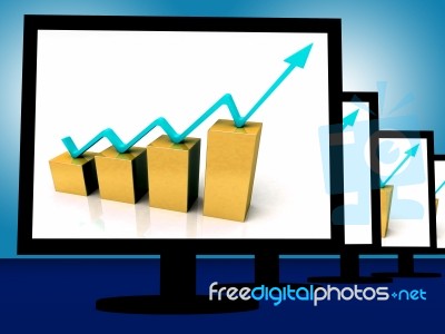 Arrow Going Up On Monitors Shows Financial Growth Stock Image