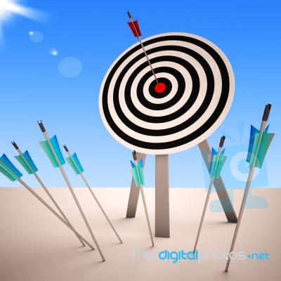 Arrow On Dartboard Showing Successful Shot Stock Image