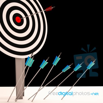 Arrow On Dartboard Shows Perfect Shot Stock Image