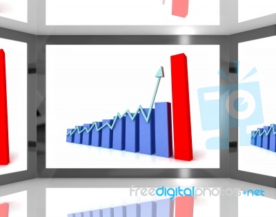 Arrow Pointing Up On Screen Showing Business Progress Stock Image