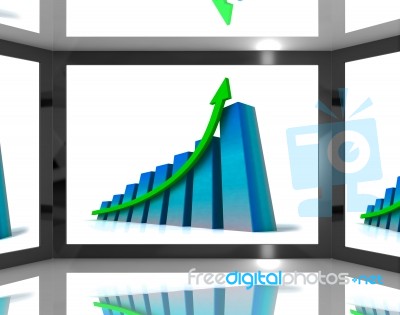 Arrow Pointing Up On Screen Shows Successful Sales Stock Image