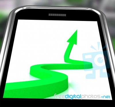 Arrow Pointing Up On Smartphone Showing Progression Report Stock Image