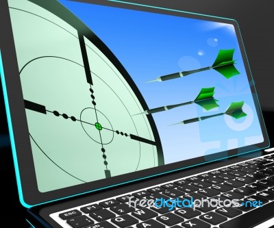 Arrows Aiming On Laptop Shows Perfect Strategies Stock Image