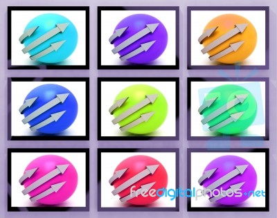 Arrows Around Balls On Monitors Shows Cycle Stock Image