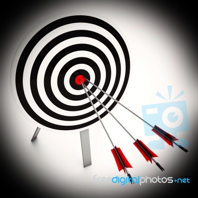 Arrows On Dartboard Shows Perfect Strategy Stock Image