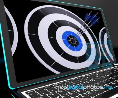 Arrows On Laptop Shows Perfection Stock Image