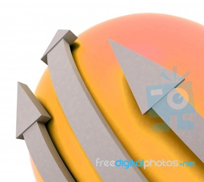 Arrows Orange Sphere Shows Direction Stock Image