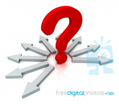 Arrows Surrounding Red Question Shows Choice Stock Image