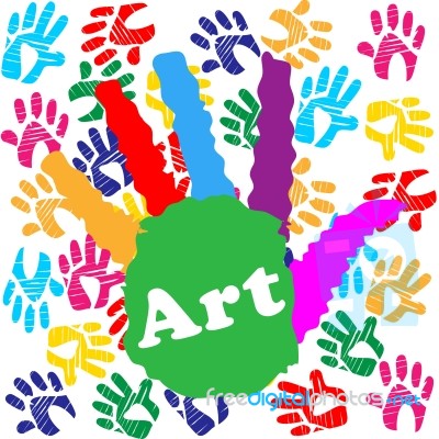 Art Handprint Shows Youths Painted And Colourful Stock Image