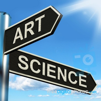 Art Science Signpost Shows Creating Or Formulas Stock Image