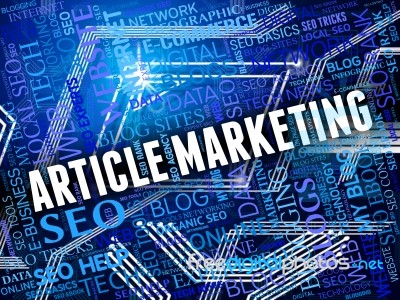 Article Marketing Indicates Search Engine And Commerce Stock Image