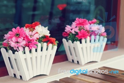 Artificial Flowers Pot Stock Photo