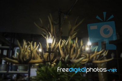 Artificial Reindeer Antlers Light Lamp Stock Photo