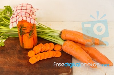 Artisan Preparation Of Pickling Fresh Organic Carrots Stock Photo