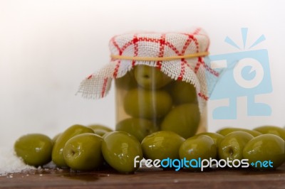 Artisanal Preparation Of Healthy Pickles Of Green Olives Stock Photo