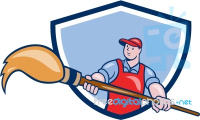 Artist Painter Giant Paintbrush Crest Cartoon Stock Image