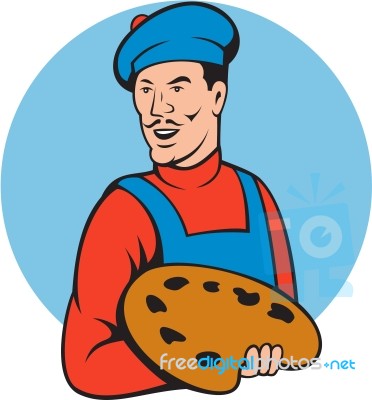 Artist Painter Holding Paint Palette Cartoon Stock Image