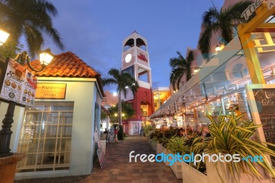 Aruba, Feb 7: Pov Of Palm Beach Which Is A World Famous Street C… Stock Photo