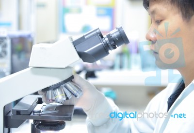 Asia Scientist Working In Biological Laboratory Stock Photo