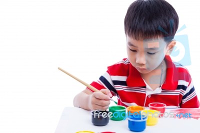 Asian Boy Draw Image Using Drawing Instruments, Creativity Conce… Stock Photo