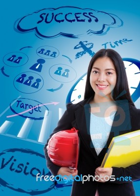 Asian Business Woman Has Many Ideas On Business Background Stock Photo