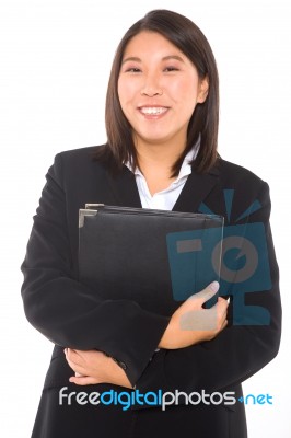 Asian Businesswoman With Documents Stock Photo