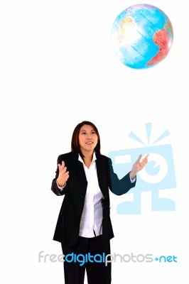 Asian Businesswoman With Globe Stock Photo