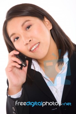 Asian Businesswoman With Mobile Stock Photo