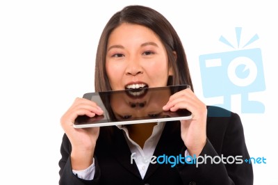 Asian Businesswoman With Tablet Stock Photo