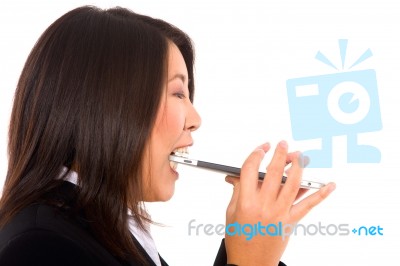 Asian Businesswoman With Tablet Stock Photo