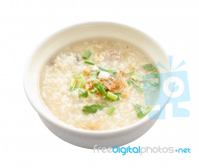 Asian Congee Round Bowl On White Background Stock Photo