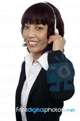 Asian Customer Support Operator Stock Photo