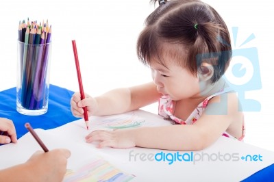 Asian Girl Drawing Picture Stock Photo