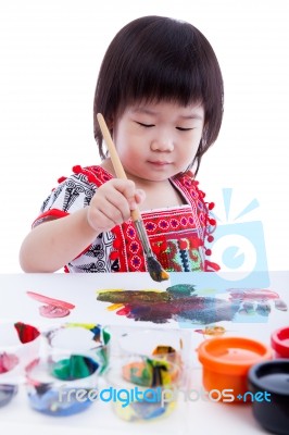 Asian Girl Painting And Using Drawing Instruments, Creativity Co… Stock Photo