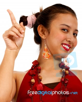 Asian Girl Pointing Stock Photo