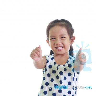 Asian Little Girl On White Background Stock Photo