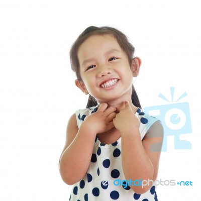 Asian Little Girl On White Background Stock Photo