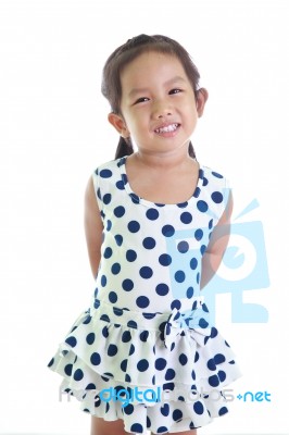 Asian Little Girl On White Background Stock Photo