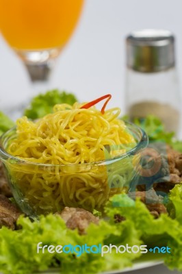 Asian Noodle With Orange Juice Stock Photo