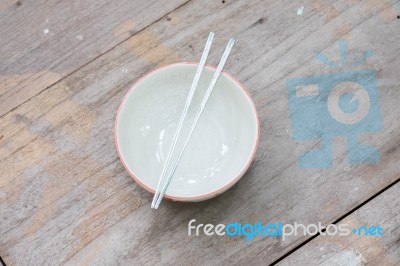 Asian Table Set On Wooden Table Background Stock Photo