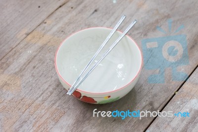 Asian Table Set On Wooden Table Background Stock Photo