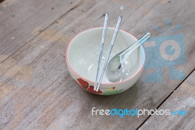 Asian Table Set On Wooden Table Background Stock Photo