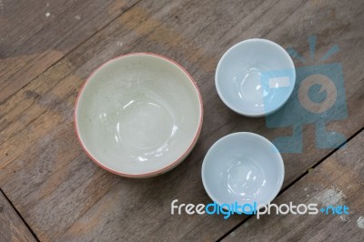 Asian Table Set On Wooden Table Background Stock Photo