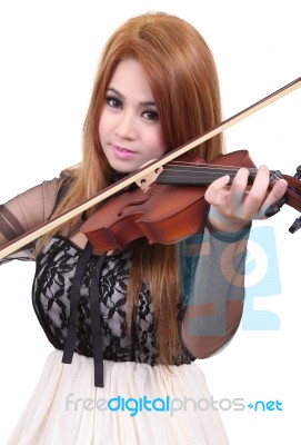 Asian Woman And Violin Stock Photo