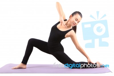 Asian Woman Health Care Yoga Posting Isolated White Background Stock Photo